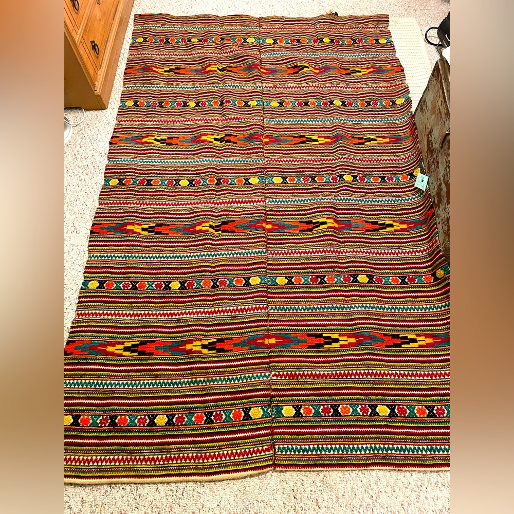 VINTAGE KILIM RUG HANDMADE HANDWOVEN 7” x 5ft Natural Fibres and Dye